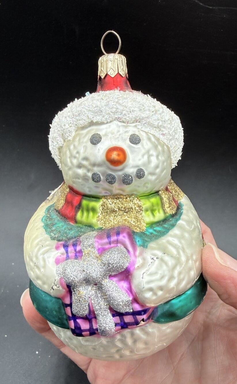 Hallmark 1999 Jolly Snowman Crown Reflections Blown Glass Christmas Ornament S1